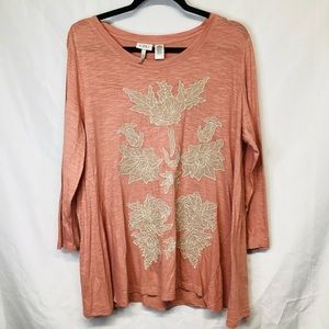 LOGO by Lori Goldstein Slub Knit 3/4 Sleeve Top Sz L